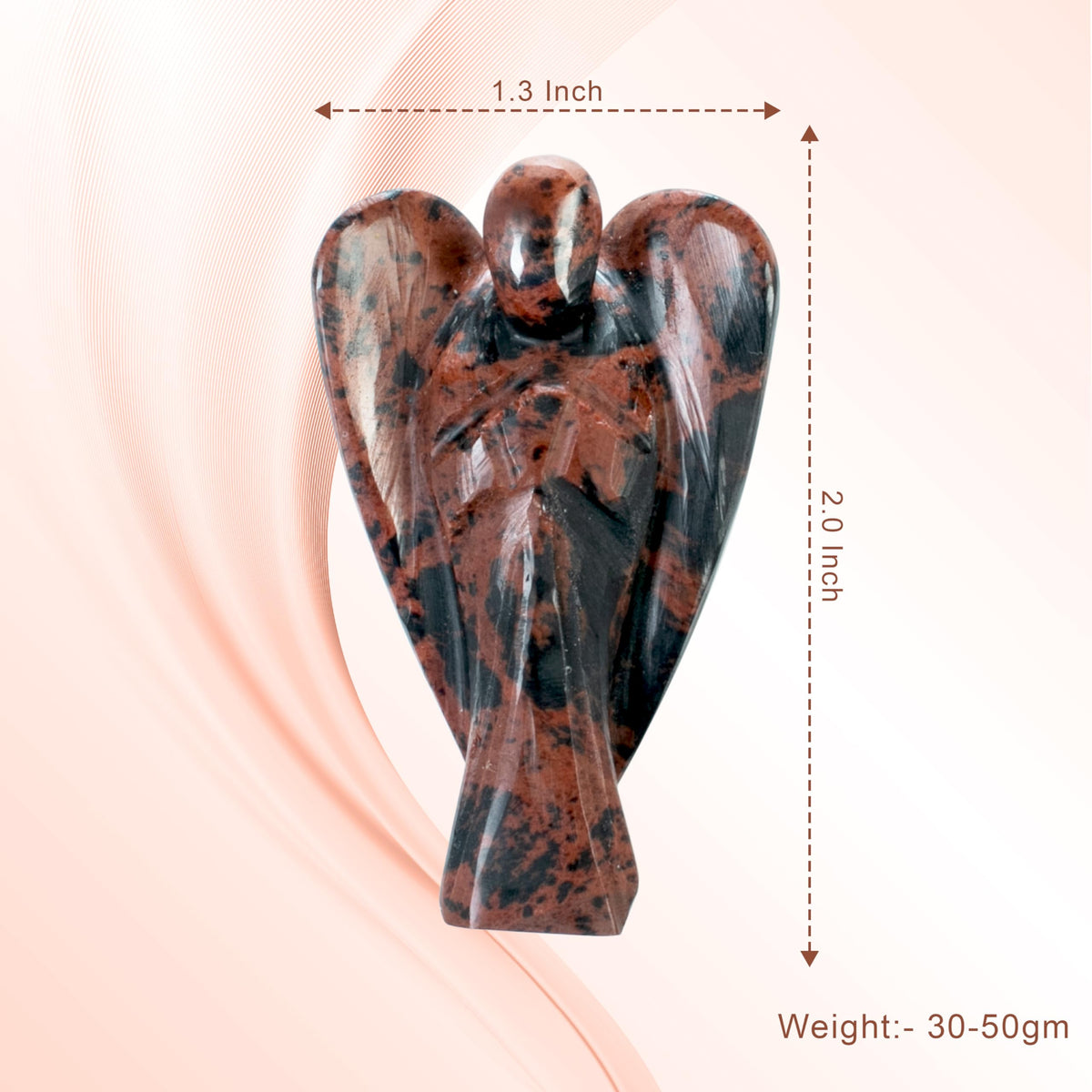 "Mahogany Obsidian Gemstone Guardian Angel Healing Crystal, Hand Carved Pocket Angel Figurine - Handmade Mini Statue for Love, Peace & Healing, Crystals for Positive Energy, Natural Gemstone Figurine"