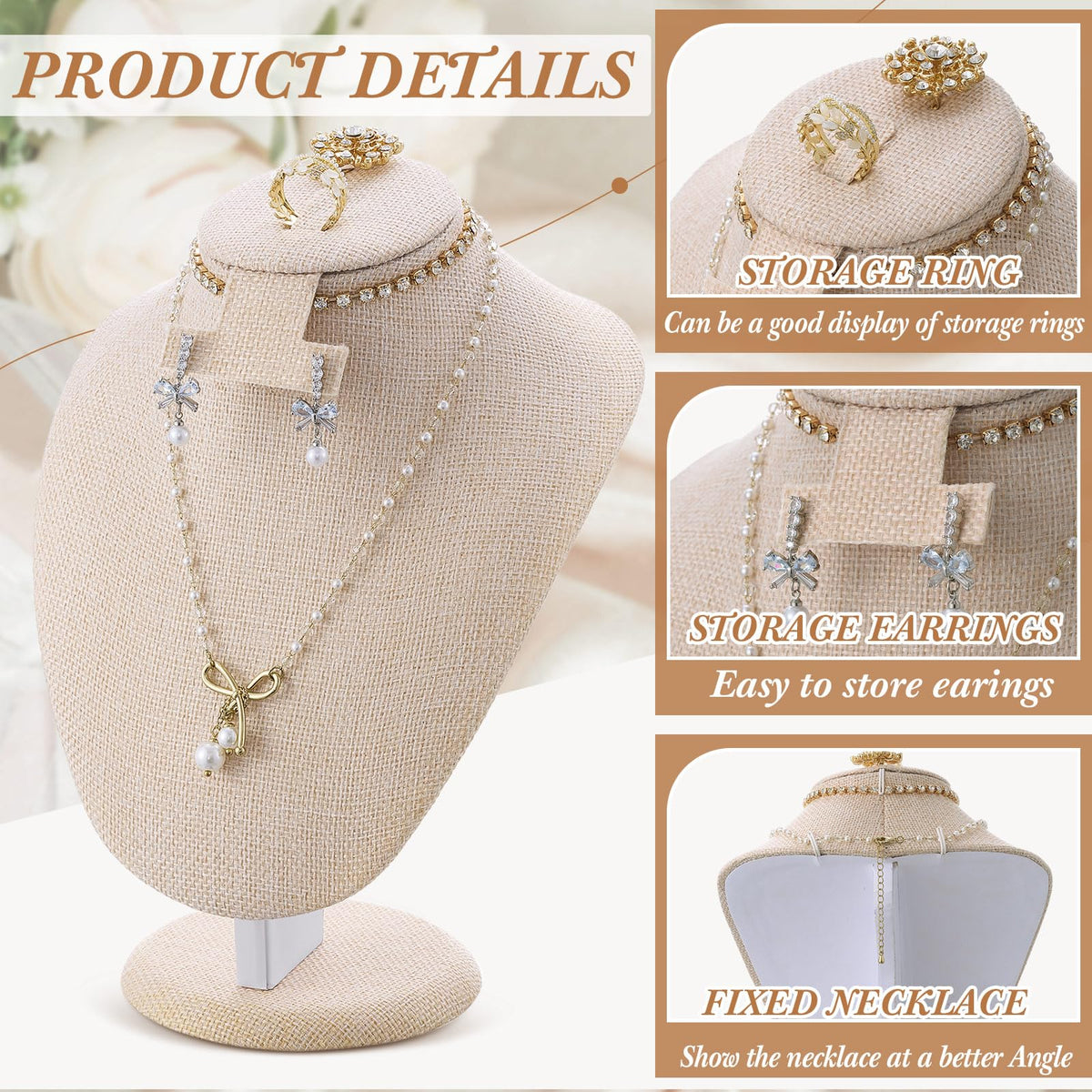 RattanView 2 Pcs Jewelry Display Set Necklace Mannequin Bust T Bar Bracelet Holder for Earring Necklace Ring Display