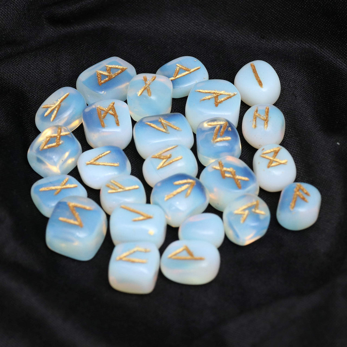 Crocon Oplaite Rune Stones Set with Elder Futhark Alphabet Engraved Symbol for Energy Genrator Chakra Balancing EMF Protection Home Office Decorative Stone Size :- 15-20 mm Approx