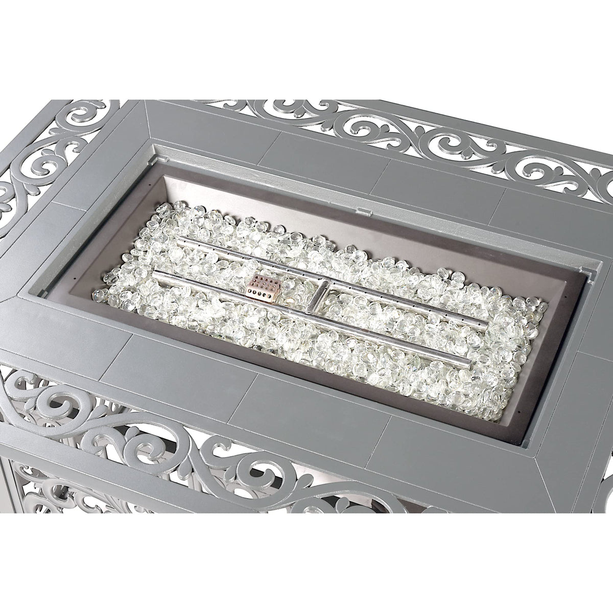 Oakland Living Rectangular 48 in. x 36 in. Aluminum Propane Fire Pit Table, Glass Beads, Two Covers, Lid, 57,000 BTUs in Grey Finish