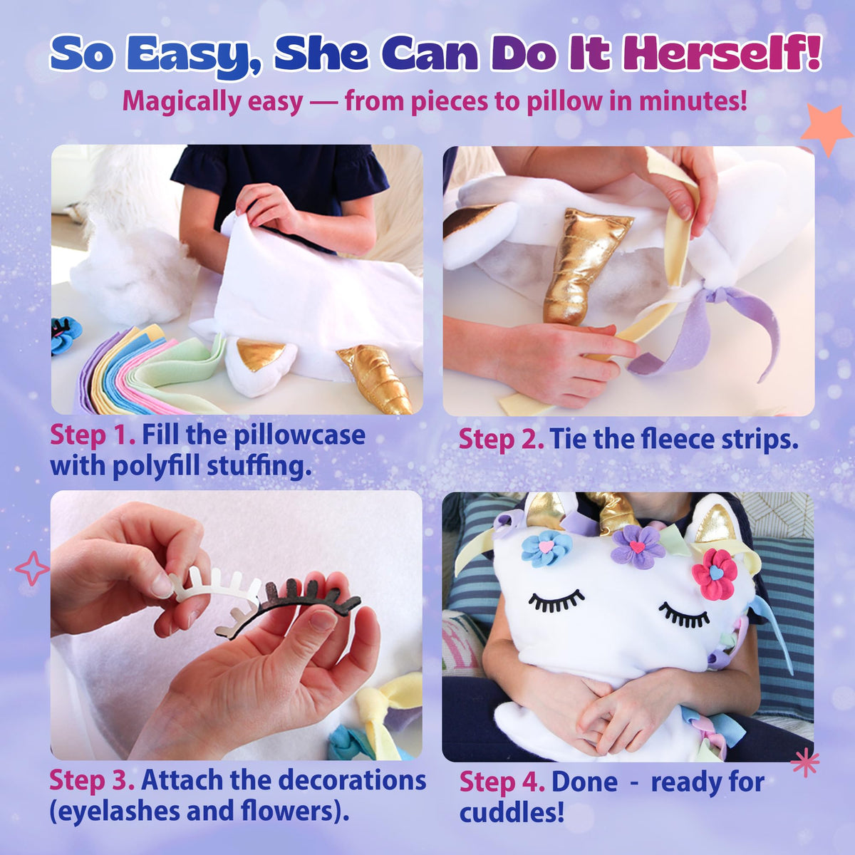 Pinwheel Crafts Unicorn Pillow Kit - No Sew Unicorn Craft Kit - Gifts for Girls, Arts and Crafts for Kids Ages 4-8 - Unicorn Toys for 6 Year Old Girl Gifts, Birthday, Easter, Toddlers, Teens