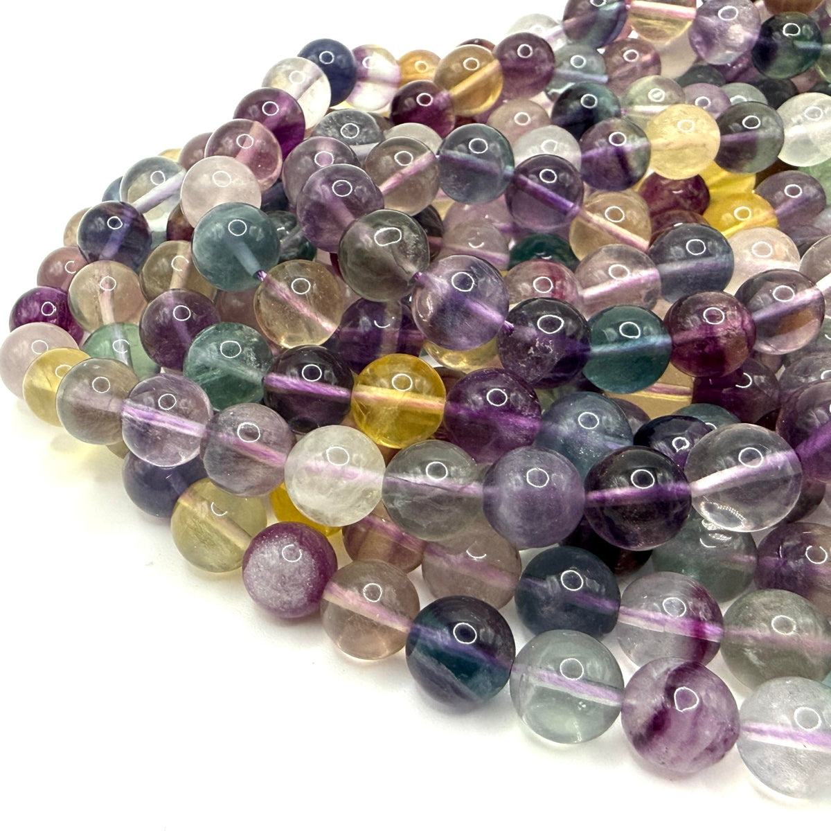 ABCGEMS Aqua Prism Fluorite Beads from Mexico (Authentic Quad Color - No Dye, Just Earth) Beading Supplies - Loose Beads for Jewelry Making - Smooth Round 10mm