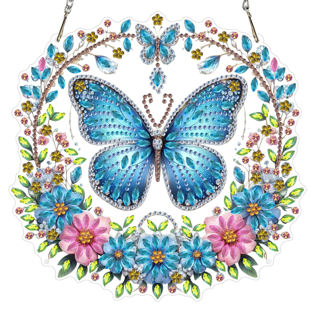 GHHKUD Butterfly Diamond Art Hanging Kits for Adults, DIY Double Sided Diamond Painting Hanging Flower Wreath, Special Shaped Acrylic Ornaments Pendants for Window Home Garden Wall
