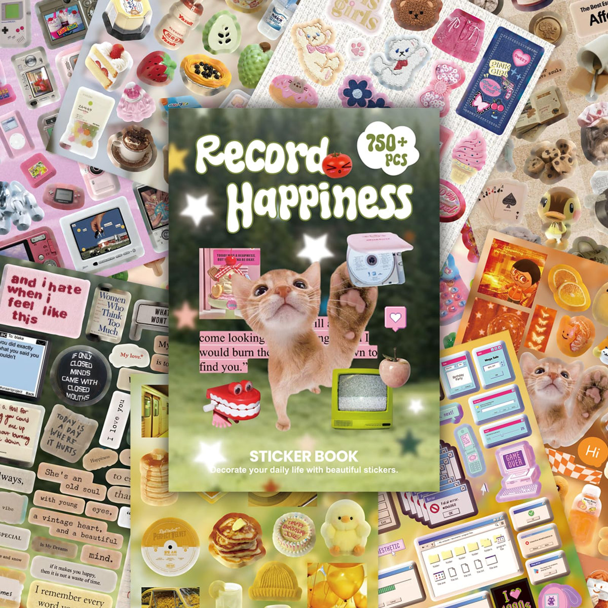 Bomichi Cute Sticker Book, Y2K Vintage Grunge Kawaii Retro Aesthetic Decals Matte Writable Paper, Stickers for Journaling Scrapbook Junk Journal Supplies,Bullet Planner DIY Card Making