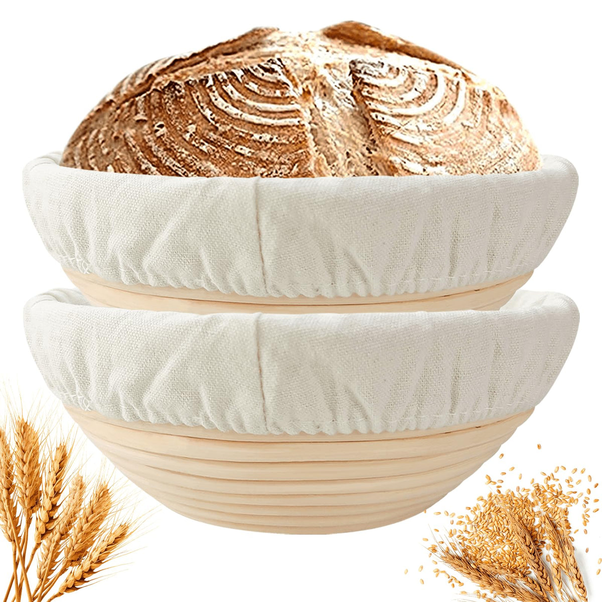 SNAILDIGIT Banneton Bread Proofing Basket Set of 2: 9 Inch Round Sourdough Proofing Bowls for Artisan Bread Making for Professionals and Home Bakers