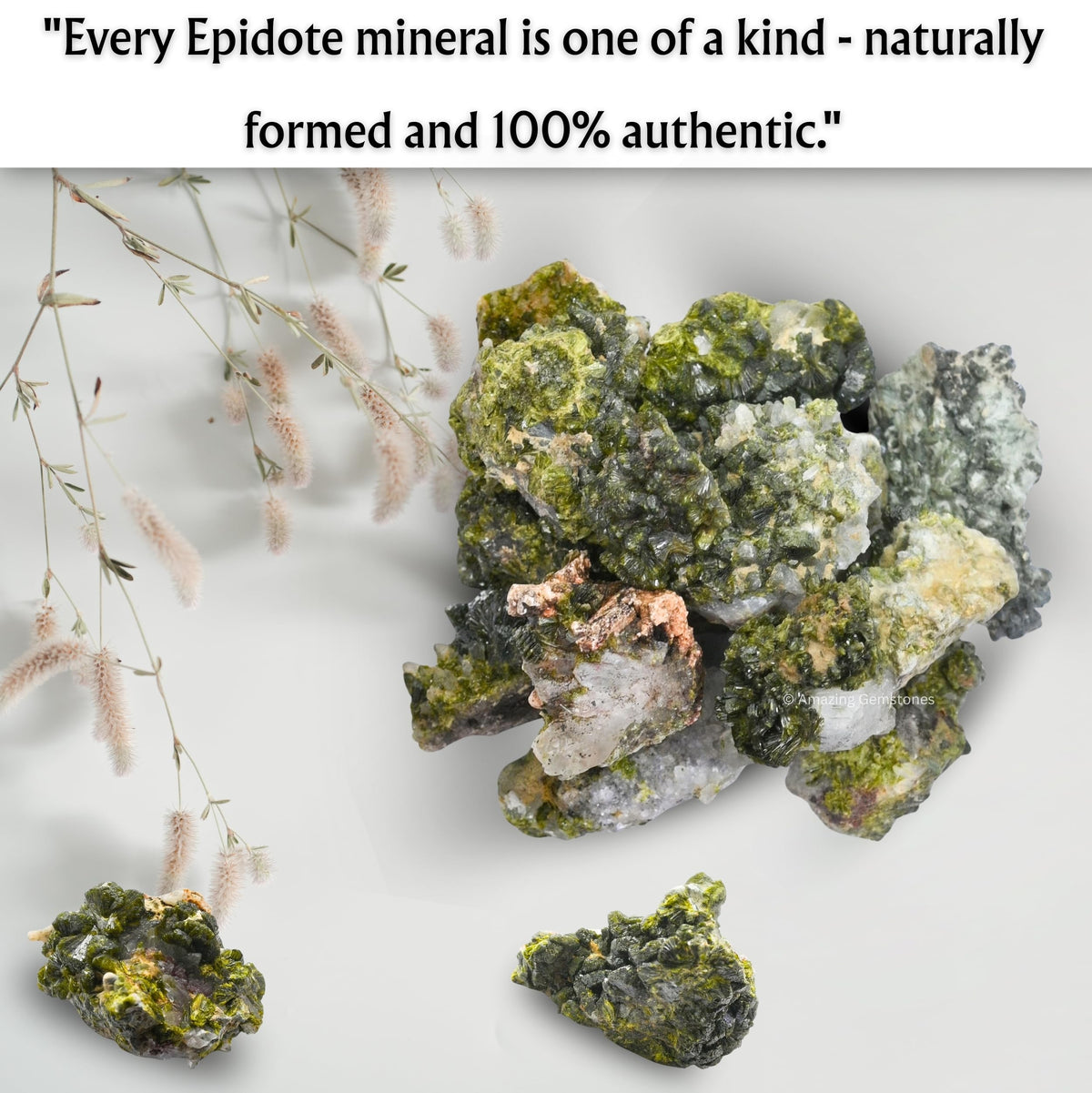 Amazing Gemstone Epidote Crystals and Healing Stones Mineral Specimen - Premium Semi Precious Gem Stones for Spiritual Growth - Geode Cluster for Meditation,Chakra Balance,and Energy Enhancement (M)