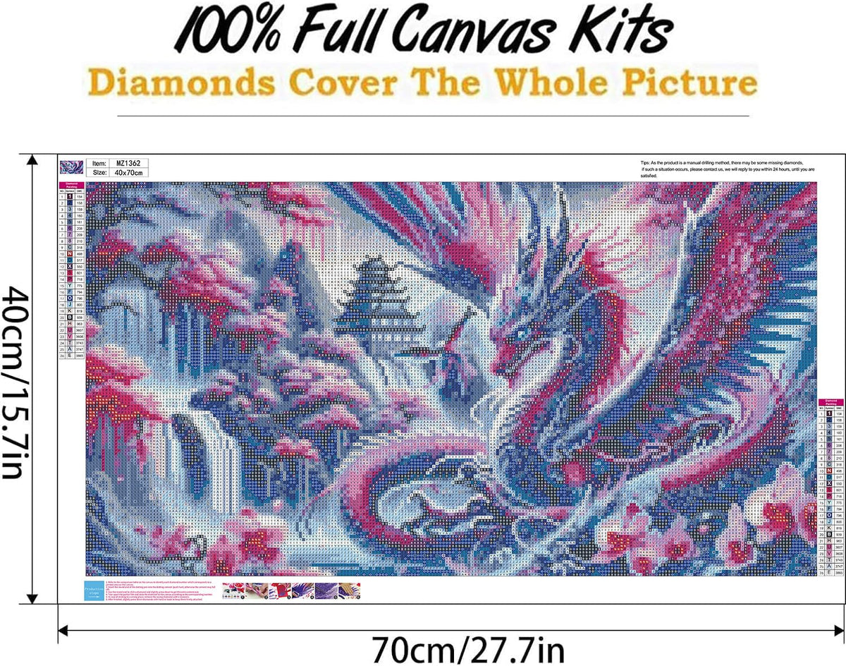 Ekuxom Large Diamond Art Kits for Adults-Waterfall Large Dragon Diamond Painting Kits for Adults-Round Full Drill Waterfall Diamonds Art Painting Kit for Gifts Home Wall Decor 27.5 X 15.7 inch