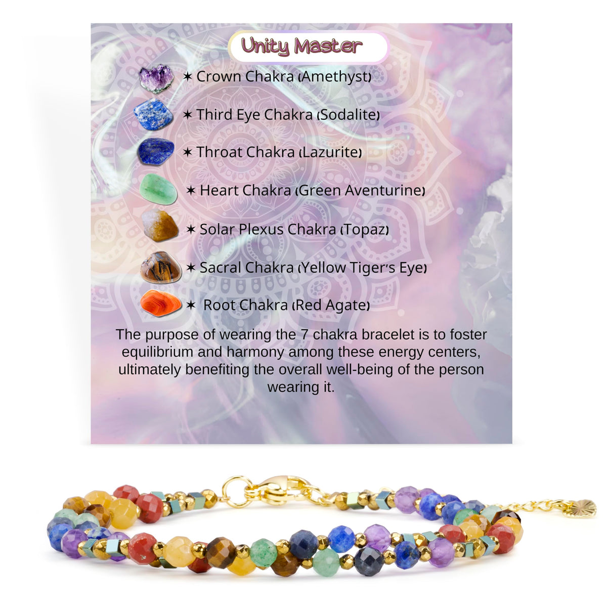 Farfume Chakras - Well-Being - Crystal Beaded Bracelets, Chakra 4mm Natural Stone Beads Bracelets, Gemstone Spiritual Jewelry Gifts for Mother's Day