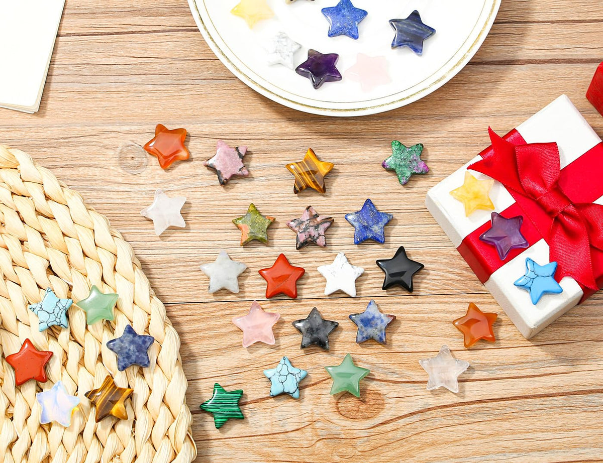 DUQGUHO 20 Pcs Crystals Star Natural Healing Crystal Set Polished Stone Chakra Assorted Crystals Protection Sacred Reiki Witchy Spiritual Crystal Gifts Energy Balancing