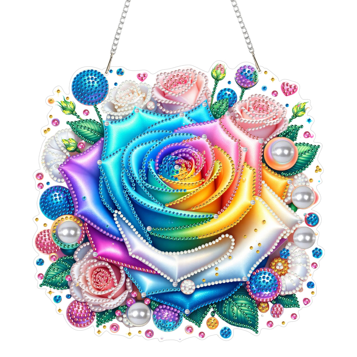 Yunzlly DIY Hanging Diamond Art Pendant Kit, Special Crystal Double Sided Diamonds Painting Ornament Kit for Adults, Acrylic Gem Painting Board for Window&Door&Wall (Rose Flower)