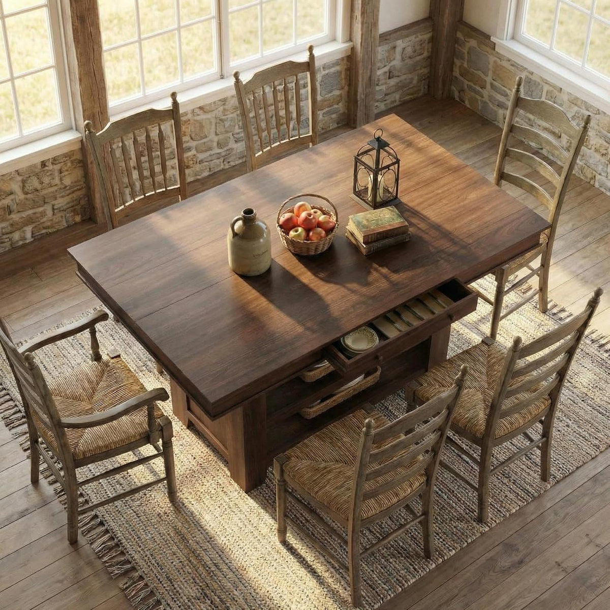 GarveeHome Tall Bar Height Dining Table for Kitchen & Bar, Seats 4-6, Heavy Duty Wood Counter Table with Thick Large Top, Deepened Wine Rack, 2 Drawers & 3 Shelves, for Kitchen, Bar, Rustic Brown