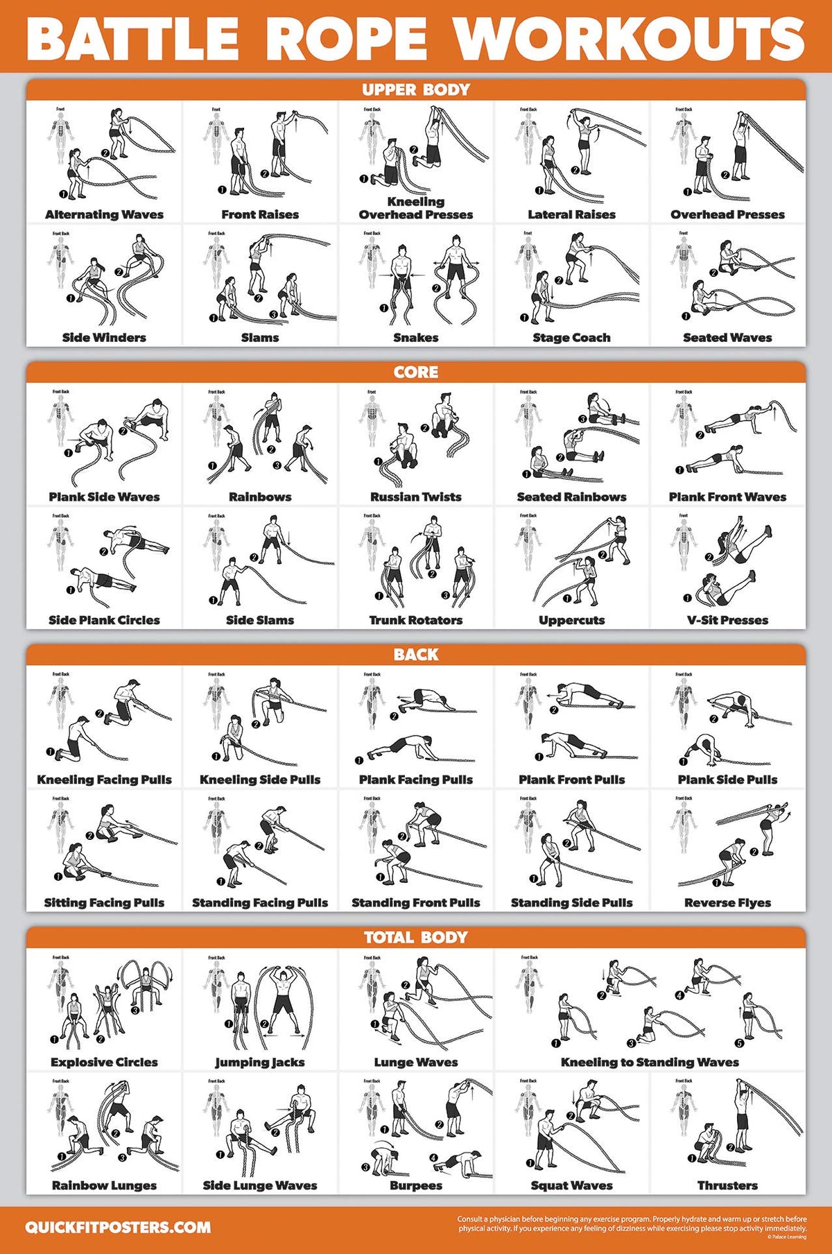 18 Pack - Exercise Poster Set, Dumbbell, Suspension, Kettlebell, Resistance Bands, Stretching, Bodyweight, Barbell, Battle Rope, Yoga, Exercise Ball, Muscular and More (LAMINATED, 18" x 24")