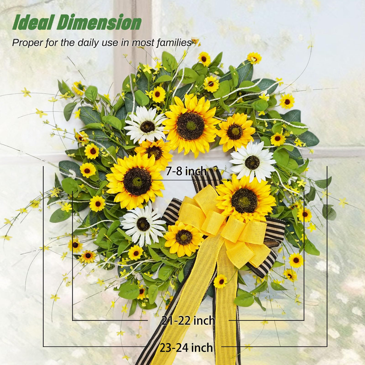 Sunflower Wreaths for Front Door, Soomeir Artificial Spring Summer Wreath with Burlap Bow, Door Wreath for Outside All Season Indoor Outdoor Home Wall Wedding Farmhouse Holiday