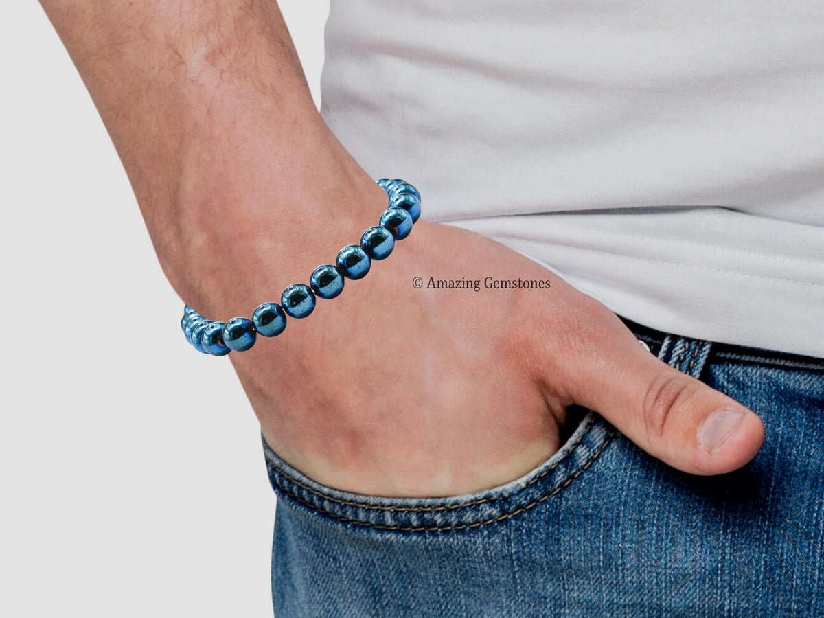Amazing Gemstone Crystal Bracelet for Women Men's Gifts - Protection Healing Crystal Bracelet - 8mm Gemstone Beaded Stretchable Bracelet Pulseras Para Hombres Mujer Stocking Stuffers Mothers Day Gift (Blue Hematite)