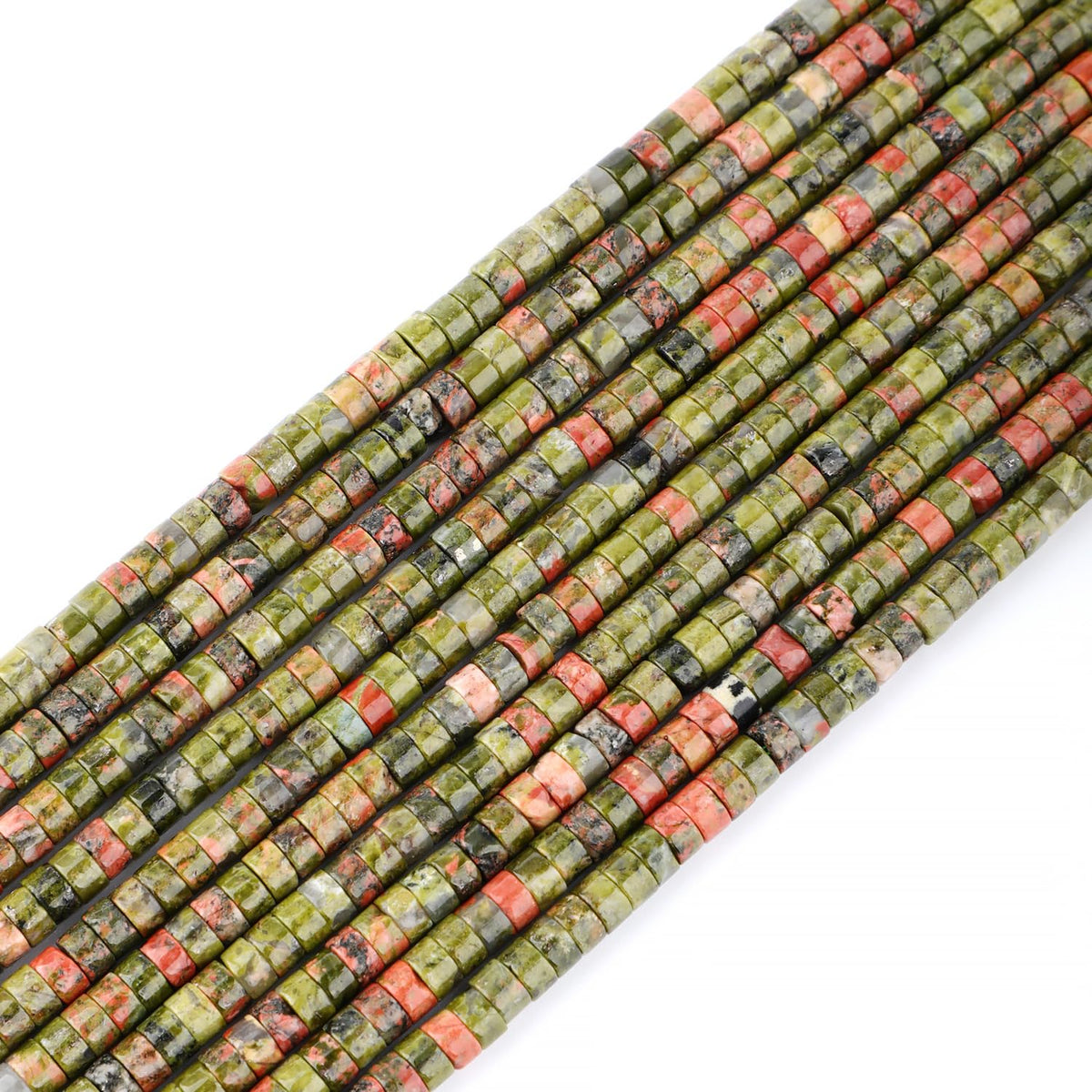 Natural Unakite Heishi Spacer Beads Loose Semi Precious Flat Round Gemstone Disc Shape Stone for Beading Jewelry Making 4x2mm 15.5"