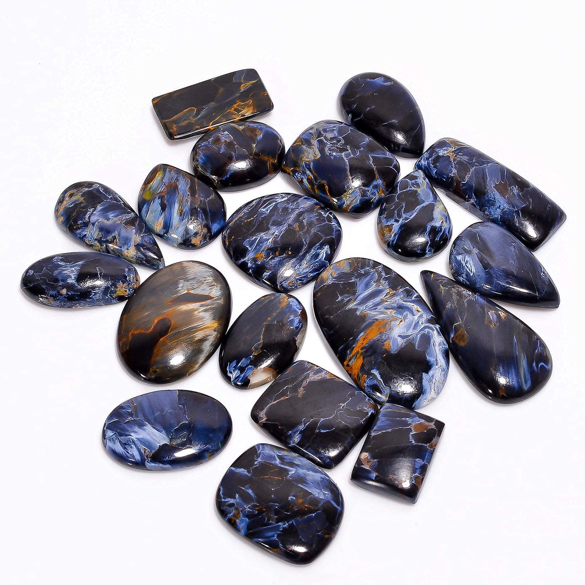 Gemkora 3 to 5pcs Black Pietersite Cabochon Gemstones for Jewelry Making, Chatoyant Crystals, Wholesale Stones Lot Supply, Mix Pack, Birthstone, Healing Crystals