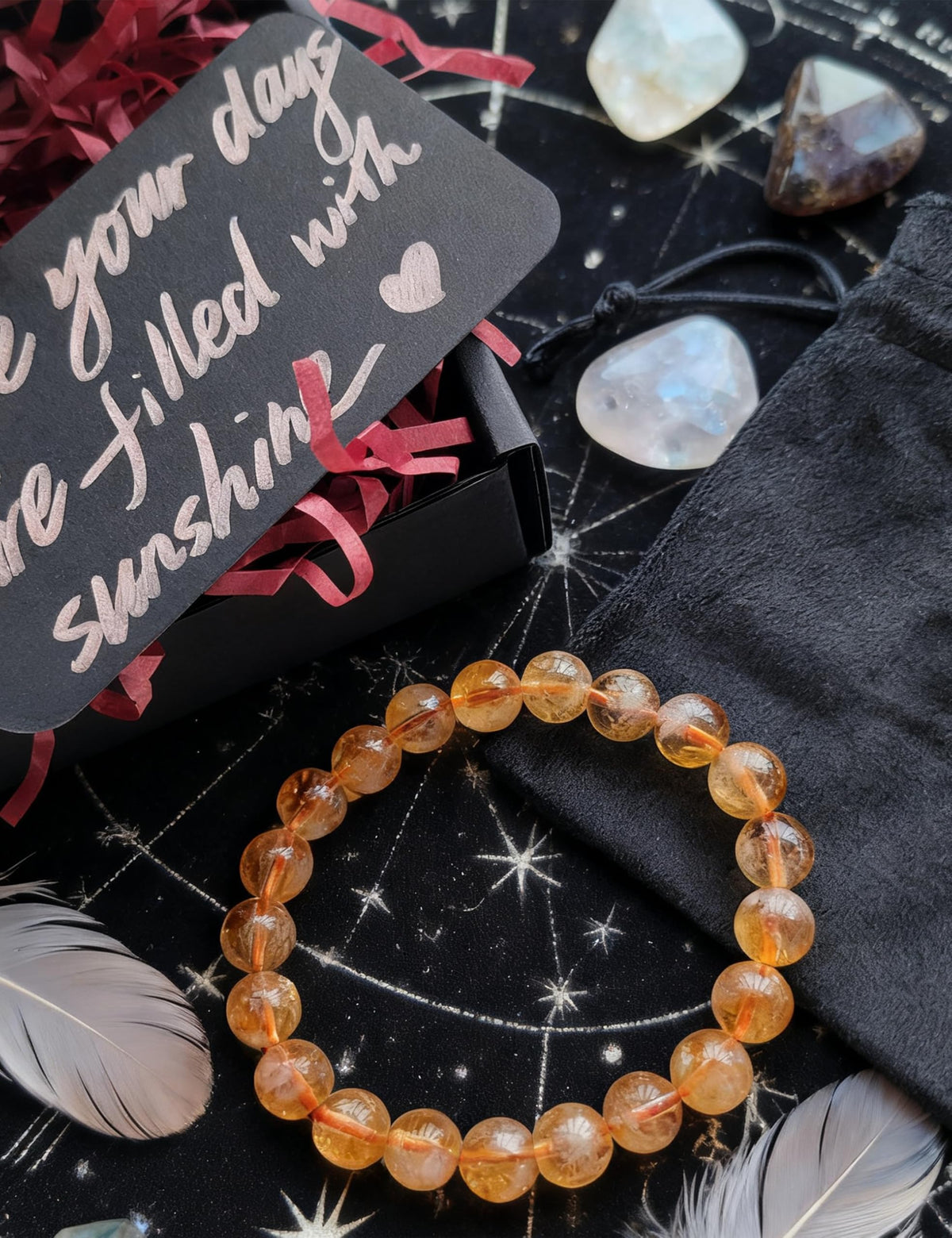Silan's Yellow Phantom Quartz Bracelet for Women, Natural Crystal Stretch Elastic Adjustable Bracelet with Lucky Card, Gift for Her (11-12mm)