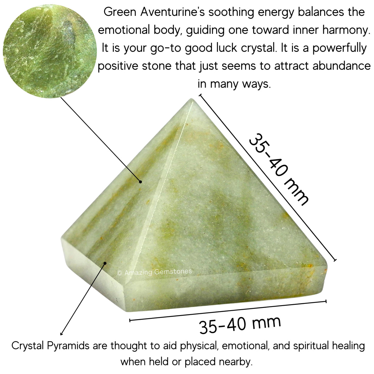Green Aventurine Pyramid Crystal Healing Stones - 1.5" Great Pyramid Figurine of Natural Stone Pyramid for Meditation, Reiki, Chakra Balancing and Crystal Pyramids Grid