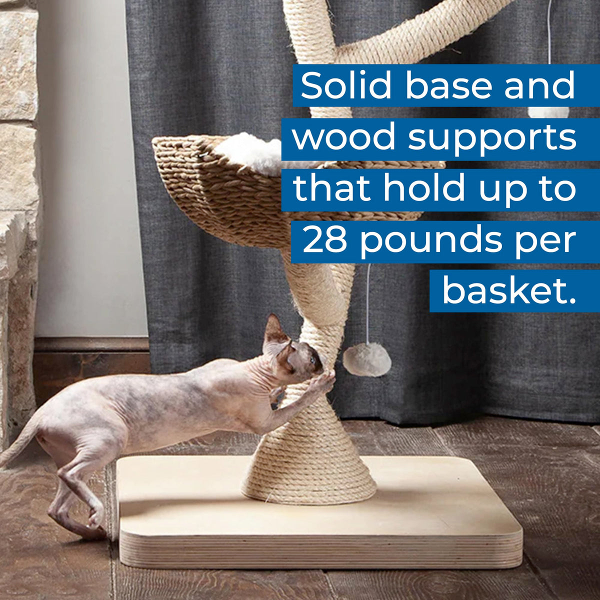 Habitat Haven The Sanctuary Cat Tree - Luxury Cat Condo, Large Modern Indoor Tower with 3 Faux Fur Beds, Scratching Posts, and Toys for Cats, 23-Inch Width x 23-Inch Depth x 52-Inch Height