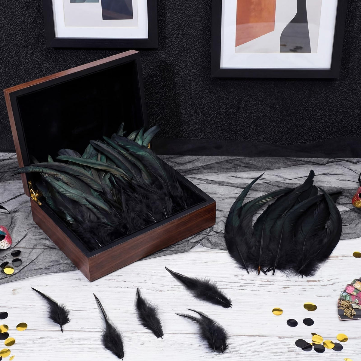 Suncalla 240 Pcs Rooster Feathers 4-6/10-12/12-14 Inches Craft Feathers for DIY Dream Catcher Crafts Sewing Holiday Costume Wedding Party Supplies and Home Decorations(Black)