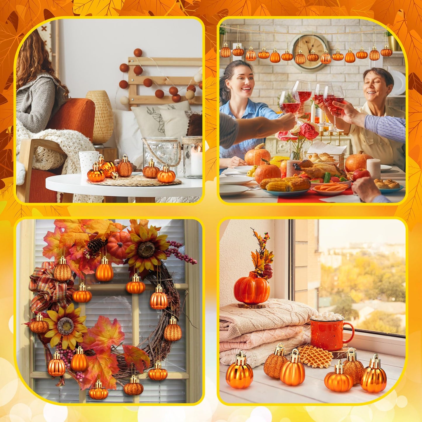 60 Pcs Fall Pumpkin Hanging Ornaments Fall Mini Pumpkin Ball Ornaments Thanksgiving Tree Hanging Decorations for Autumn Thanksgiving Harvest Small Tree Home Decor, 6 Styles