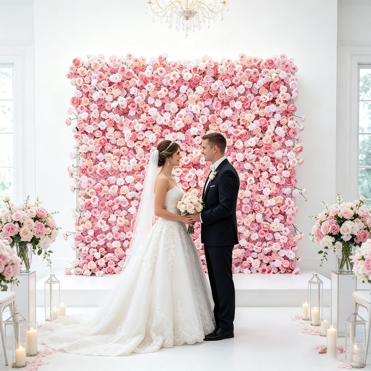 5D Pink Realistic Rose wall Backdrop, 8×8ft,Artificial Flower wall Panel. Easy to Install and Store, Reusable. Perfect for Weddings, Birthday Parties, and Home Decoration. Without Stand