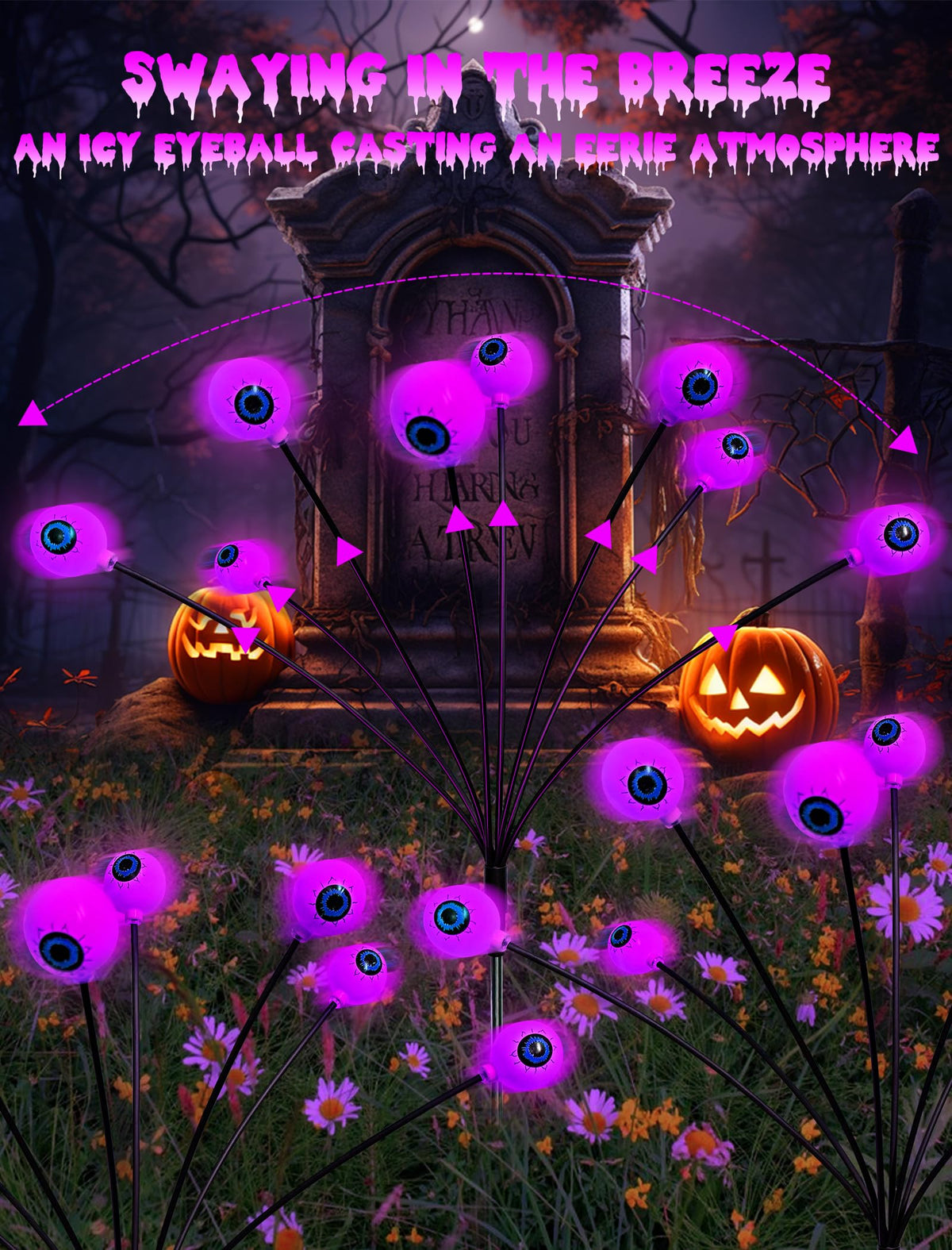 KerKoor Solar Halloween Lights Outdoor Decorations - 4 Pack 32 LED Solar Eyeball Lights for Yard, Scary Eyeballs Halloween Light for Outside, Pathway, Walkway, Landscape, Garden, Party Decor (Purple)