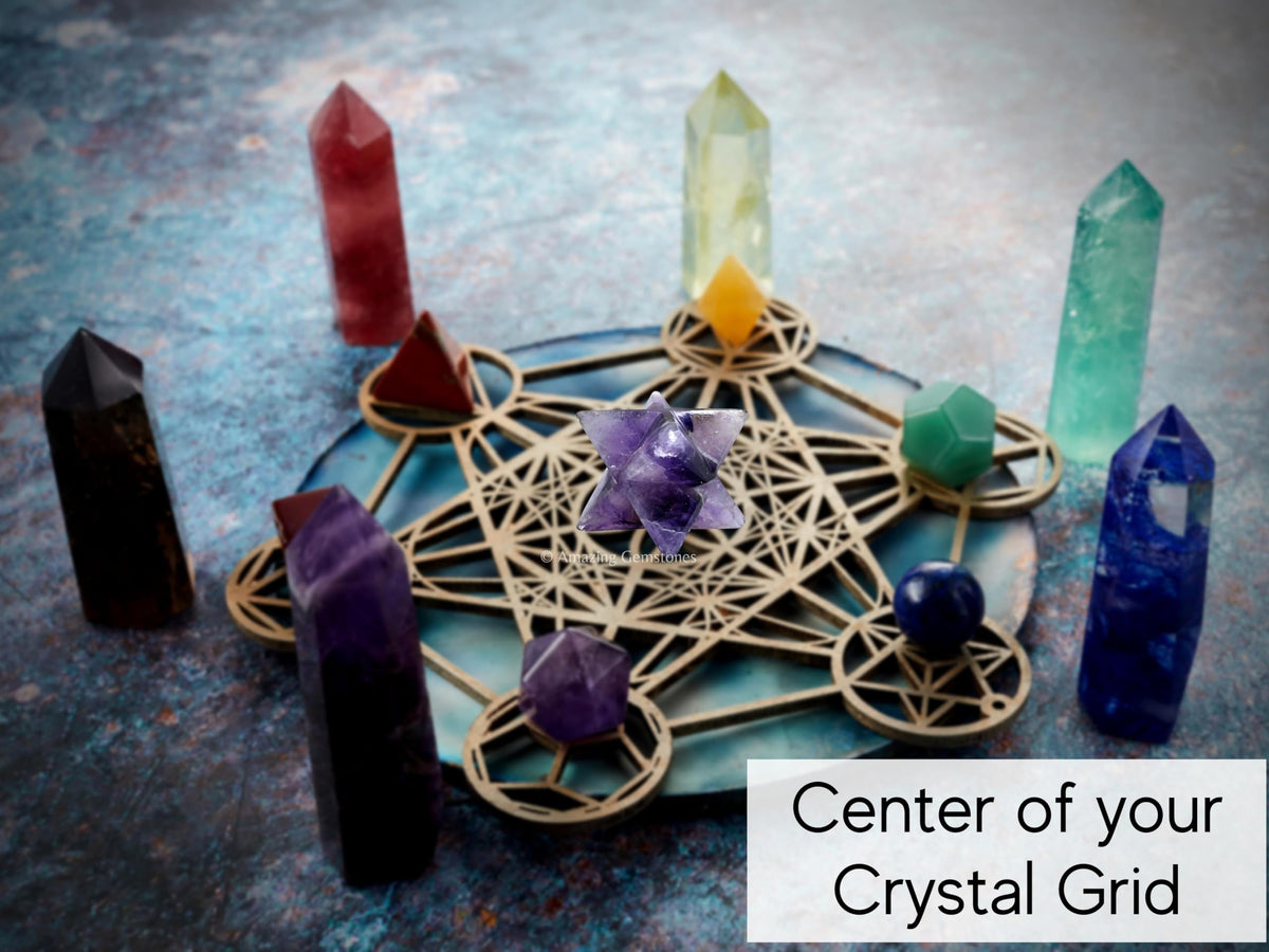 Amazing Gemstone Amethyst Merkaba Crystal - 1.5 Inches Metaphysical Merkaba Star for Meditation - Energetic Tetrahedron Crystal and Healing Stones for Spiritual Growth and Healing (35-40mm)