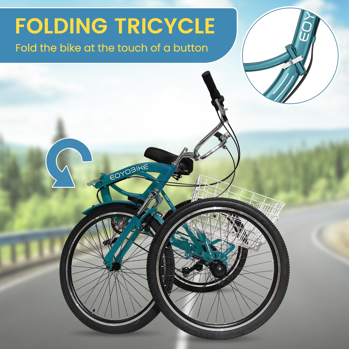 NAIZEA Folding Adult Tricycle - 7 Speed 20/24/26 Inch Folding Tricycle for Adult, 3 Wheel Bike, Foldable Trike with Large Basket/Low-Step Through for Men Women Senior