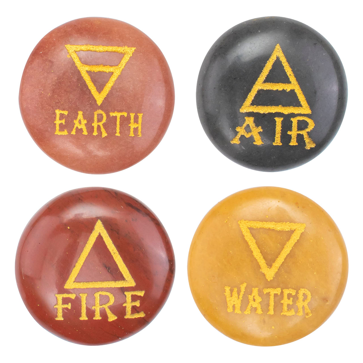 Crocon 4 Elements Assorted Stones Round Shape Engraved Triangle Symbols (Earth Air Fire Water) Polished Palm Stones for Gemstone Reiki Crystals and Healing Stones Meditation Divination Tools Gifts