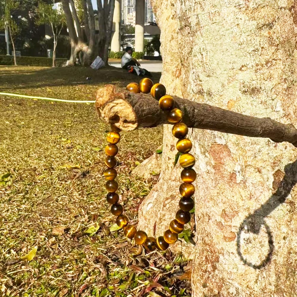 TaHLga 6MM Yellow Tigers Eye Beaded Bracelet for Men | Natural Solar Plexus Chakra Gemstones | Bring Luck Wealth Courage | Protection from Evil | Gift