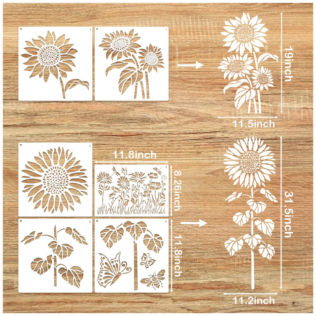 Large Sunflower Stencil Fence Stencils for Outdoors Reusable Floral Templates Large Flower Stencils for Painting on Wood Fence Garden Wall Mural DIY Crafts Canvas Fabric Furniture(sunflower9)