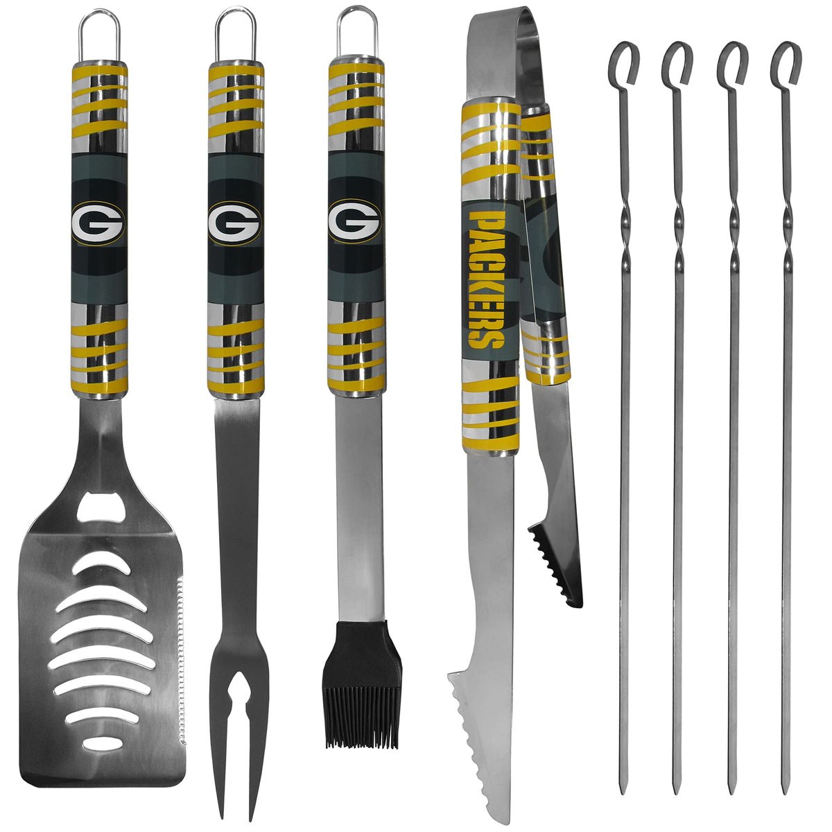 NFL Siskiyou Sports Fan Shop Green Bay Packers Steel Tailgater BBQ Set w/Case 8 piece Gray