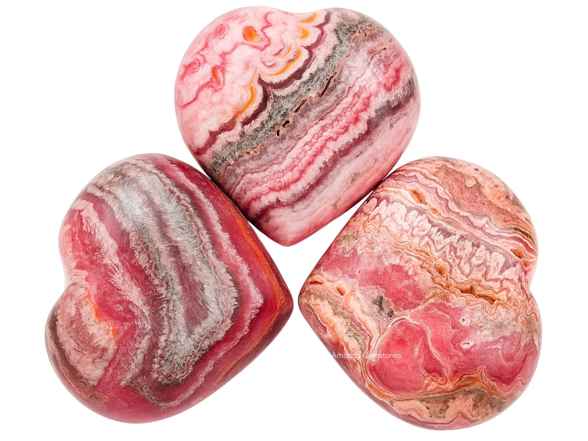 Rhodochrosite Crystal Heart Palm Stone - Pocket Massage Worry Stone for Natural Body Chakra Balancing, Reiki Healing and Crystal Grid