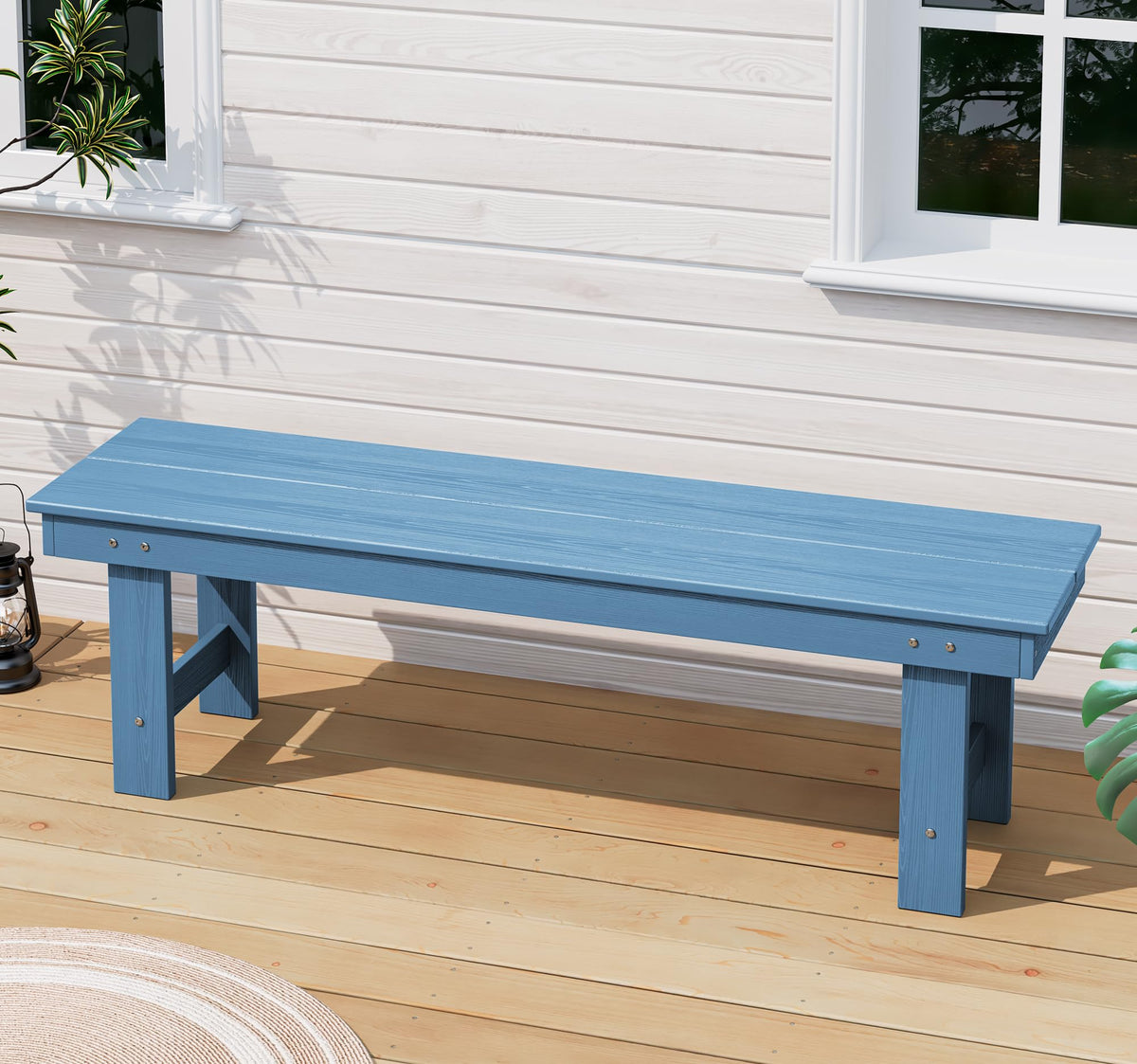 SERWALL 2-Person Outdoor Bench Backless, HDPE Outdoor Benches Weatherproof, 660 Lbs Weight Capacity, Poly Lumber Patio Furniture for Garden, Porch and Park, Navy, 2 Pack