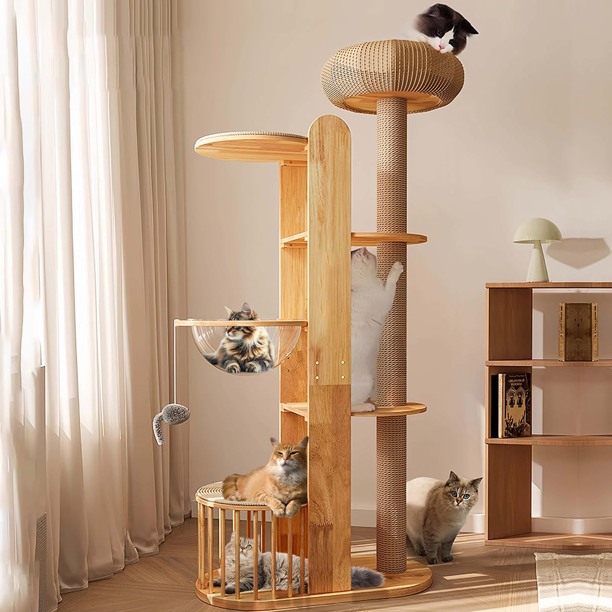 75 inch Cat Tree Tower for Indoor Cats Large Adult, Modern Big Cat Climbing Tower, Tall Cats Post, Corner Wood Cute Cat Condo with Sisal Scratching Posts