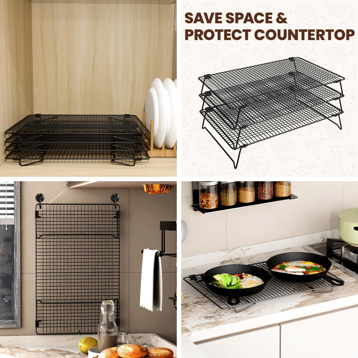 ZHIWUJIA 3 Layer Detachable Collapsible Cooling Racks, 17 * 11 Inch Cooling Wire Rack Stackable Drying Rack Cookie Rack Bread Cooling Rack