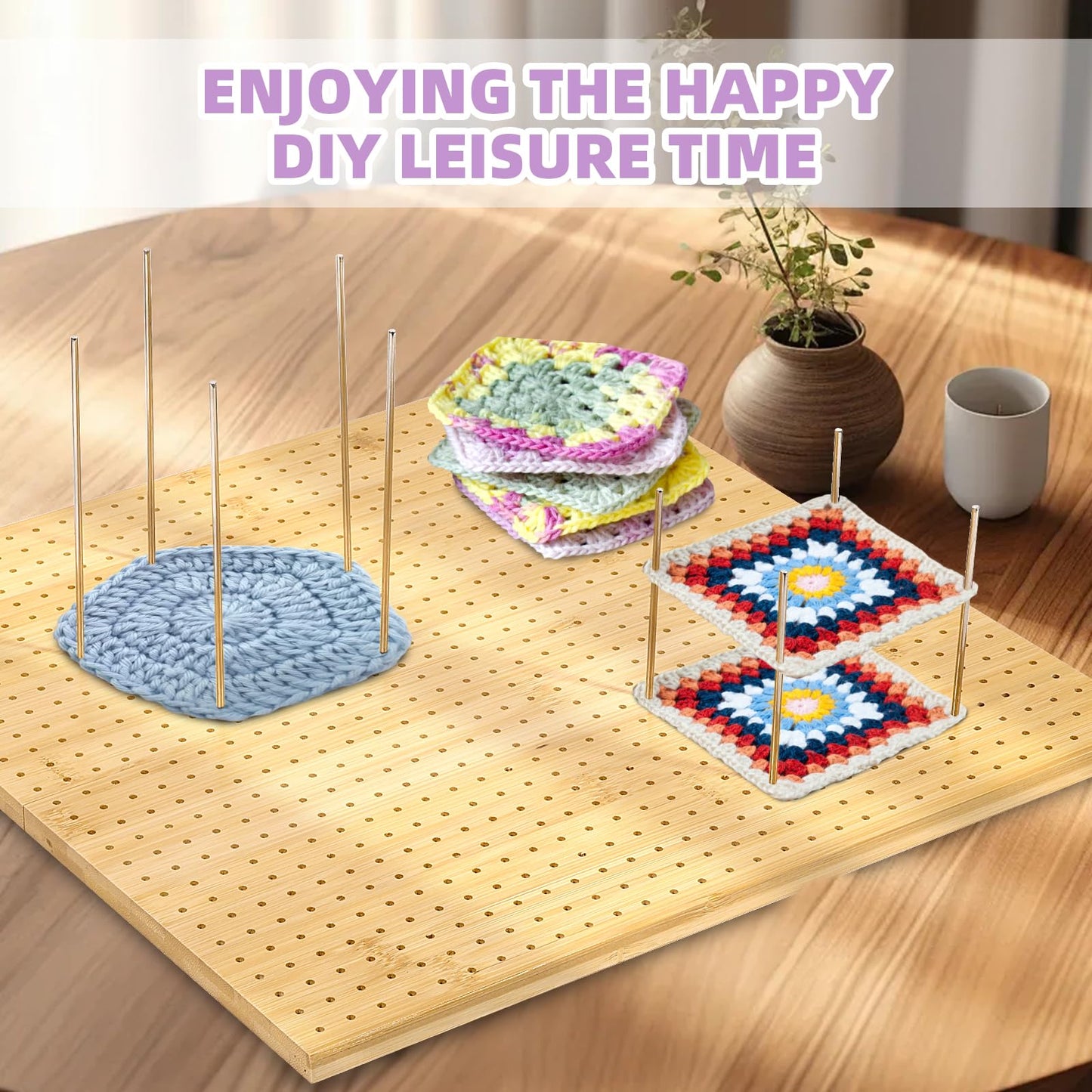 Tatiwoo 15.4" Foldable Blocking Board, Large Blocking Board for Crocheting Knitting with 30 Pcs Pin/Peg, Granny Square Blocking Boards for Wooden Knitting Blocking Board Crochet Projects
