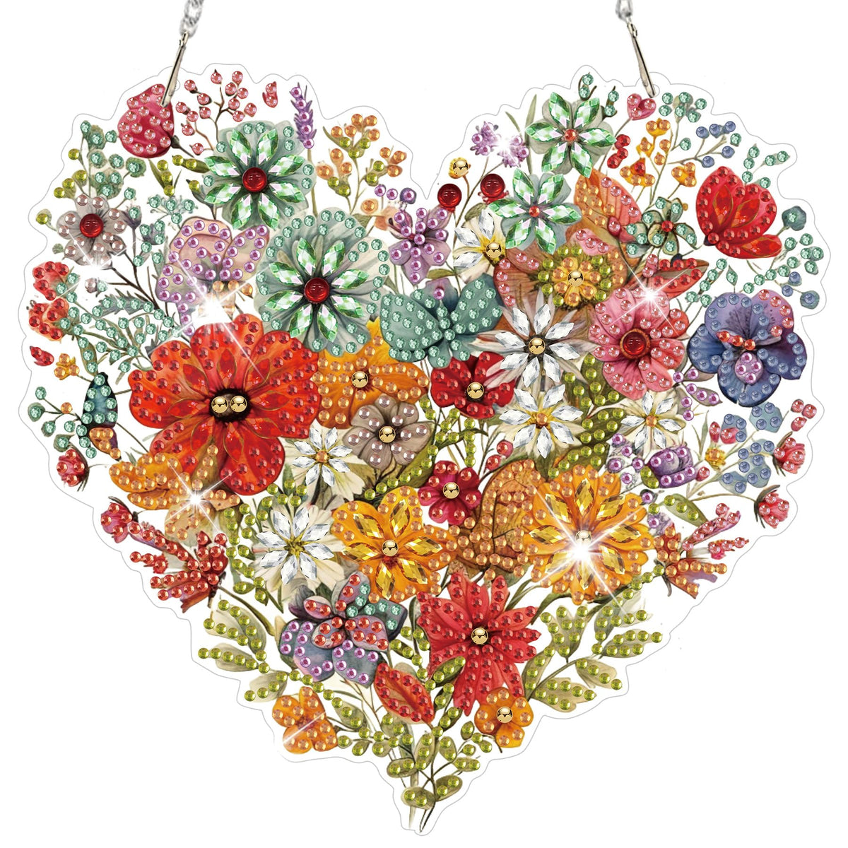 HEIBAGO Heart Flower Diamond Art Hanging Kits for Adults, Diamond Art Suncatchers, 5D Special Shape Diamond Painting Pendant, DIY Window Ornament Gifts for Home Garden Door Wall Decor 8.3 x 8.3 Inch