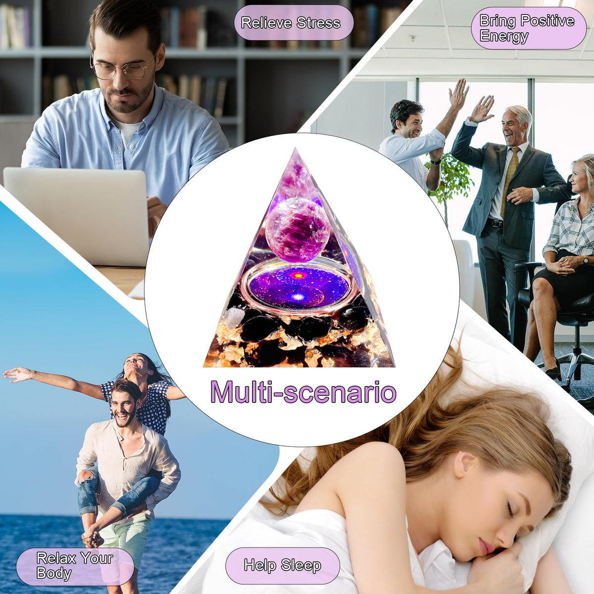 Saefheled Orgone Pyramid Energy Generator,Natural Amethyst&Obsidian Orgonite Crystal Healing Pyramids for Reduce Stress Chakra Reiki Healing Meditation Attracts Lucky and Success,Wealth&Health(6cm)