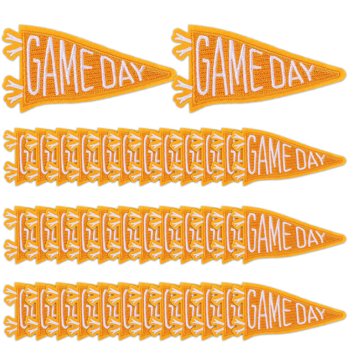Suncalla Orange 36 Pcs Game Day Patches Bulk America Football Triangle Flag Iron-On Patches Badge Embroidered Sew on Appliques for Hats Backpacks Clothes DIY Crafts (Polyester)