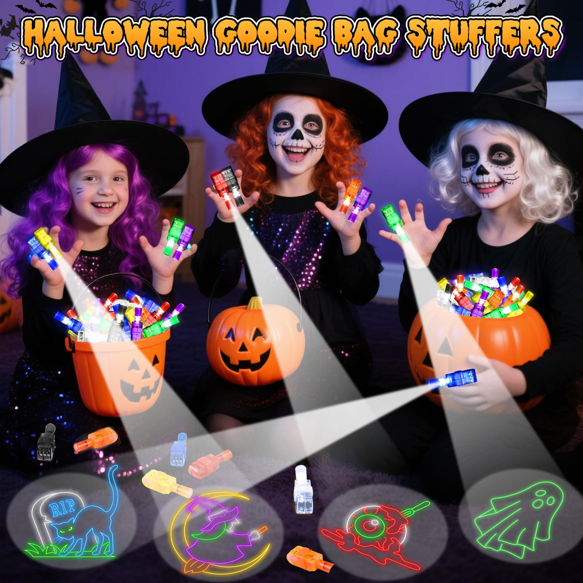 40 Pcs Halloween Party Favors Finger Lights for Kids, Halloween Light Up Toys Bulk Glow in the Dark Halloween Treats Non Candy Goodie Bag Fillers Basket Stuffers Classroom Prizes Trick or Treat Gift