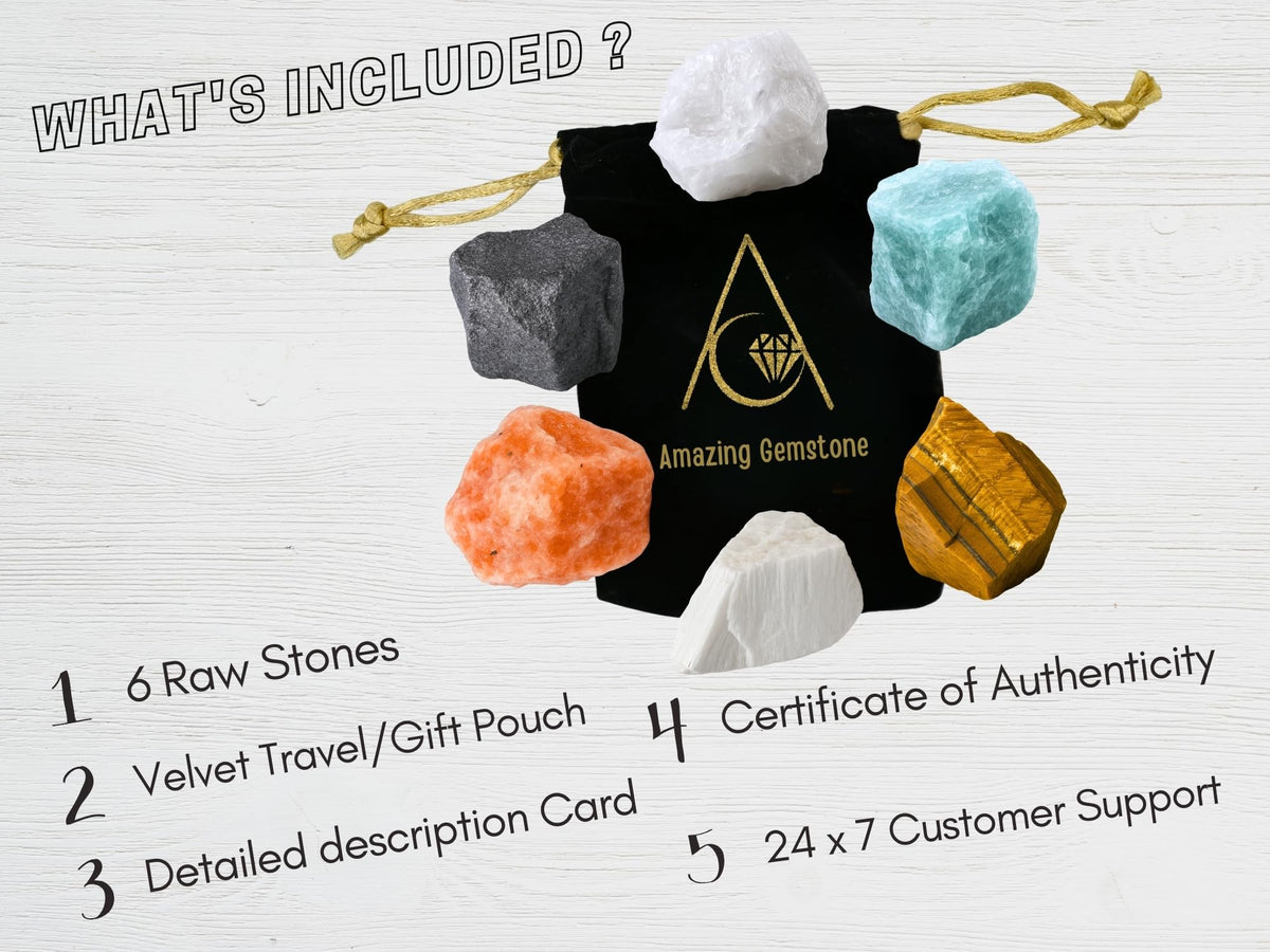 Amazing Gemstone Crystals for Children, Set of 6 Tiger Eye, Aquamarine, Snow Quartz, Hematite, Scolecite and Sunstone Healing Crystals and Stones