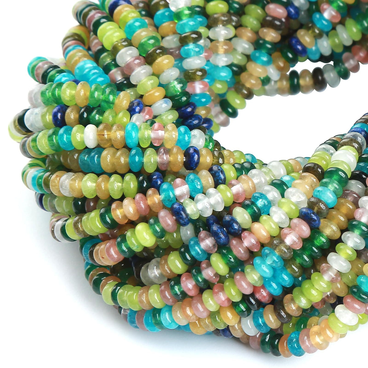 150PCS 2x4mm Natural Mix Color Stone Rondelle Beads Abacus Disk Stone Beads Round Loose Spacer Gemstone Beads for DIY Bracelet Necklace Jewelry Making
