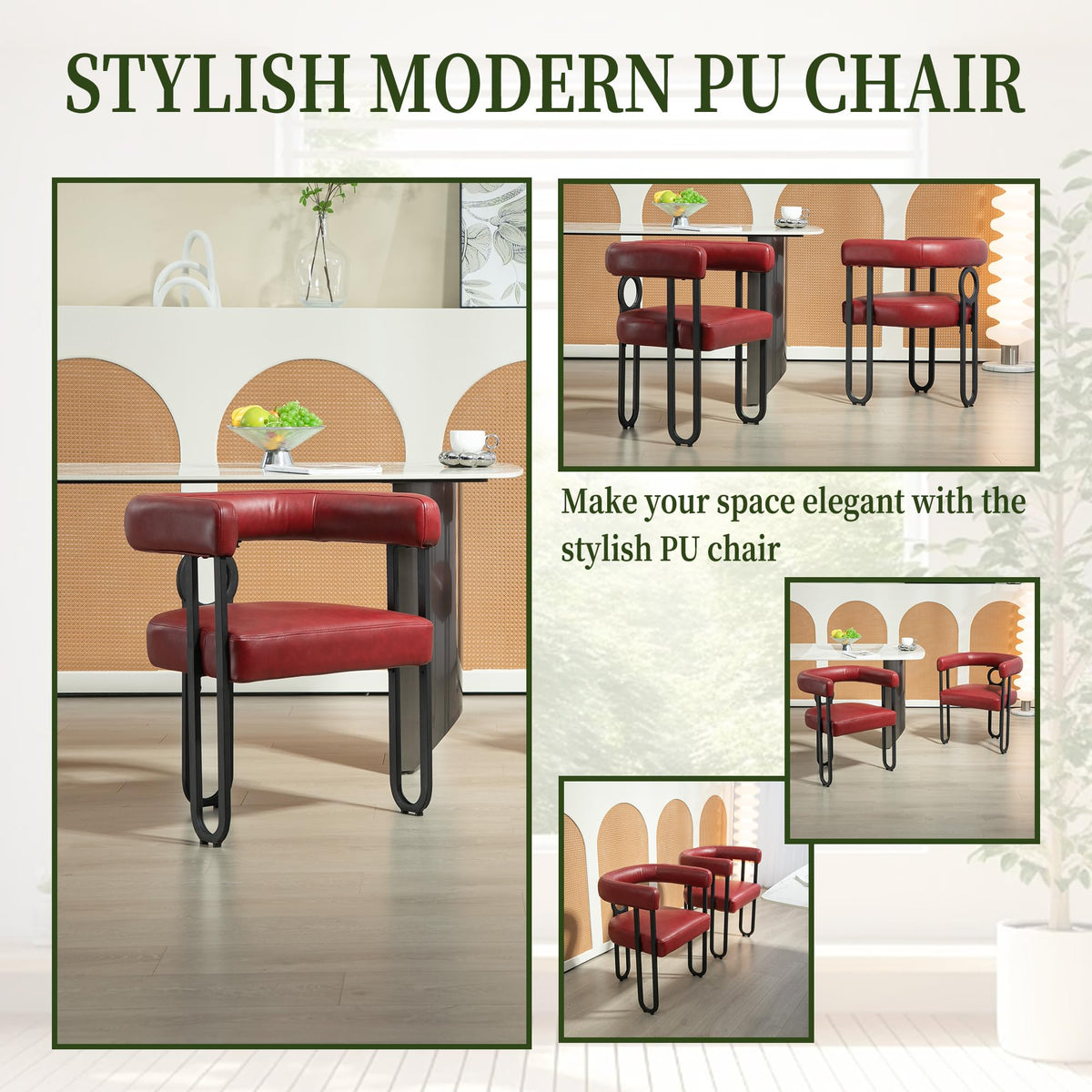 House Hold Contemporary Designed PU Fabric Upholstered Accent,Dining Chair,Barrel Side Chairs Kitchen Armchair for Living Room Set of 2 (Wine red PU)