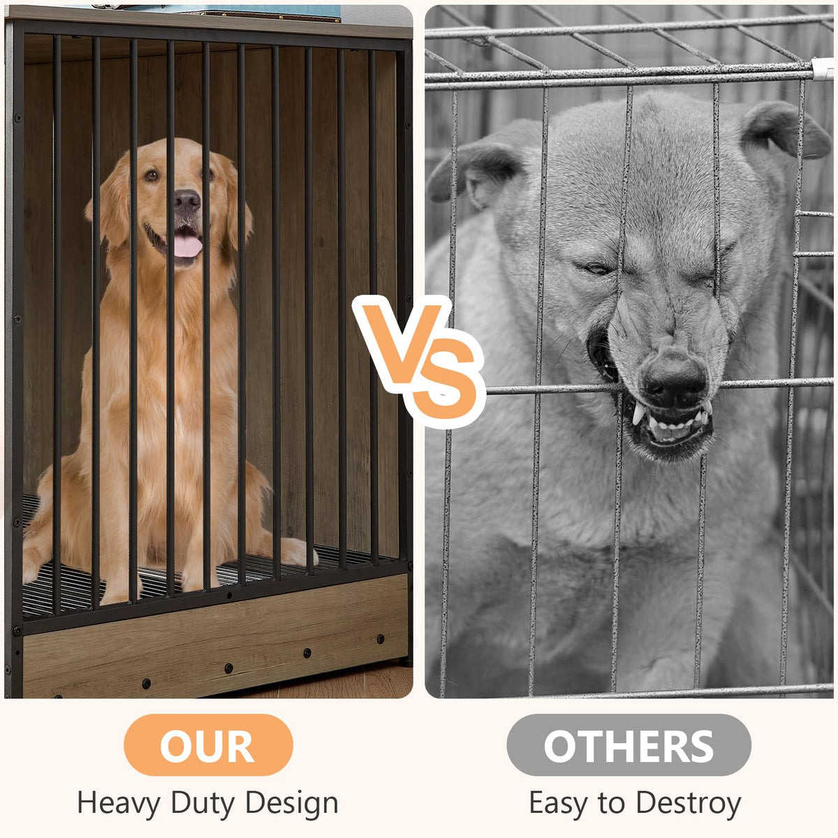 Rovibek 75 Inch Dog Crate Furniture for 2 Dogs, Wooden Dog Cage Furniture, Decorative Dog Kennels with Double Doors, Double Dog Kennel Furniture, Dog Crate TV Stand for Large Dogs, Grey