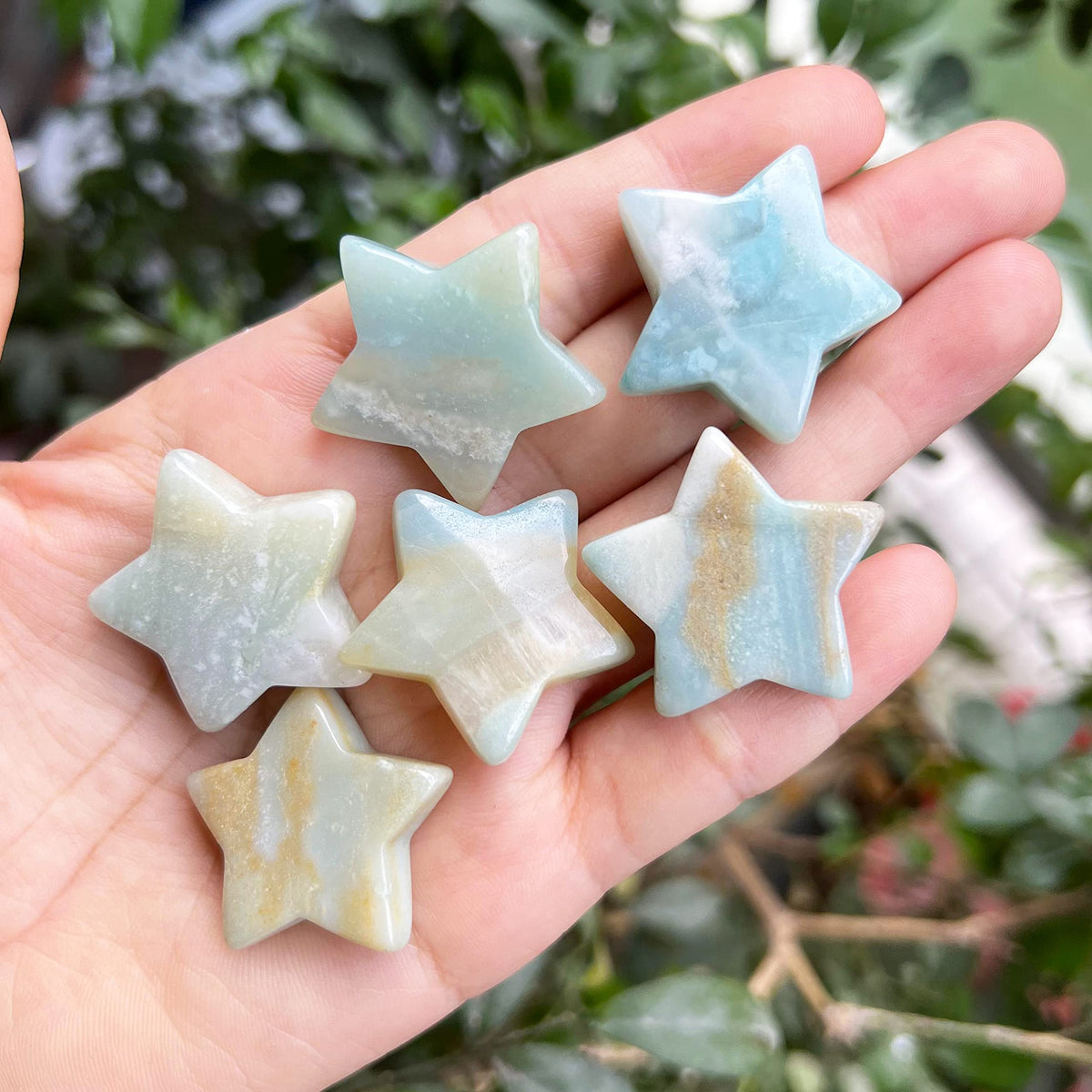 Fekuar Amazonite Crystal Star Chakra Stones for Reiki Healing Yoga Balance Meditation Polished Mini Pocket Palm Stone 1 Inch (30mm)