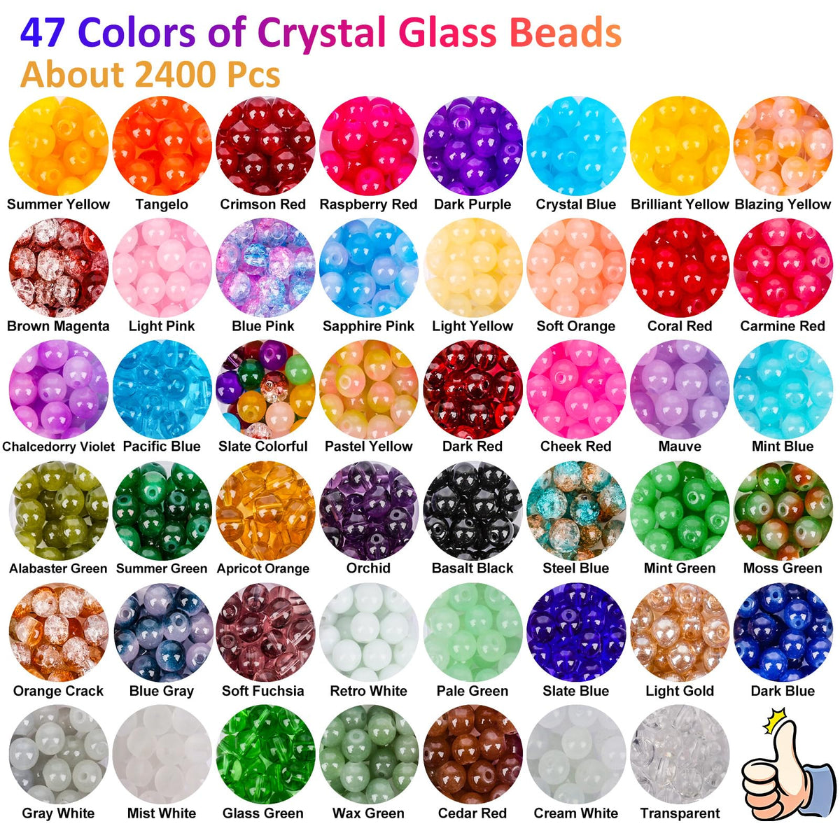 XSEINO 2400 PCS 8mm Glass Beads Bracelet Making Kit, 47 Colors Crystal Beads for Jewelry Making and DIY Crafts，4 Box Round Beads