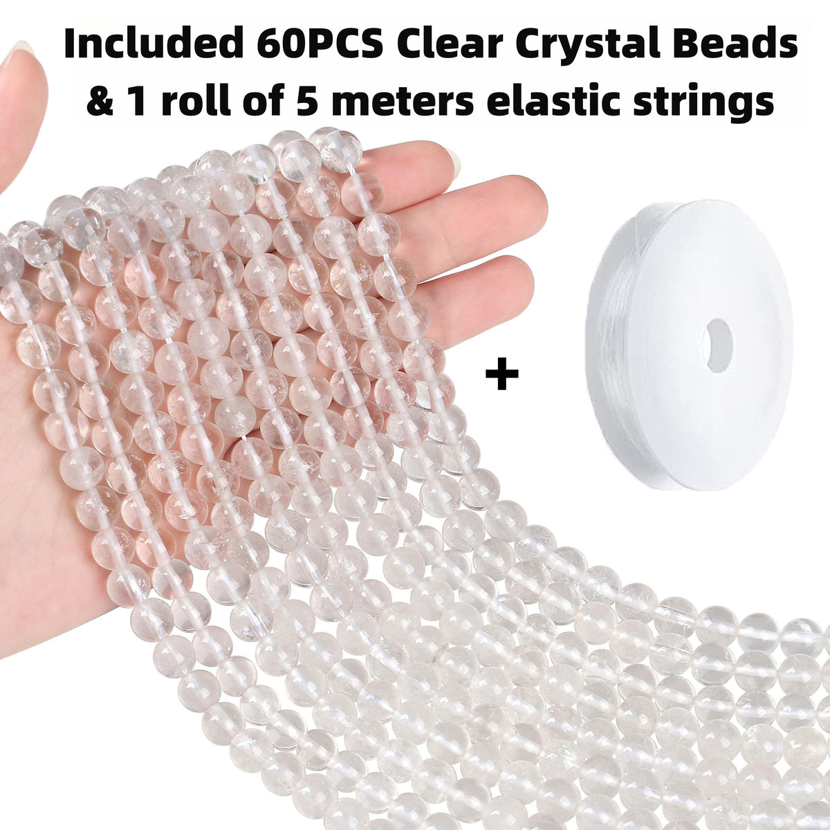 QINJIEJIE 60PCS Clear Crystal Beads 8mm Natural Stone Beads Round Loose Gemstone Bead for Bracelet Beading Crystal Jewelry Making DIY Necklace Earrings 0.32"