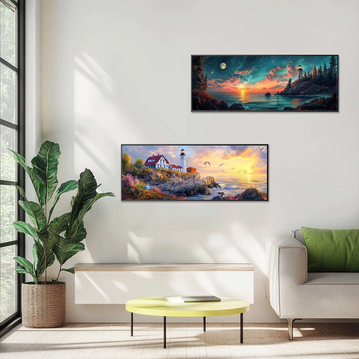 Zariocy 2 Pack Large Diamond Art Kits for Adults Lighthouse, DIY Diamond Painting Art Landscape Round Full Drill Crystal Diamond Embroidery Paintings Arts Craft for Home Wall Decor 31.5x11.81 inch